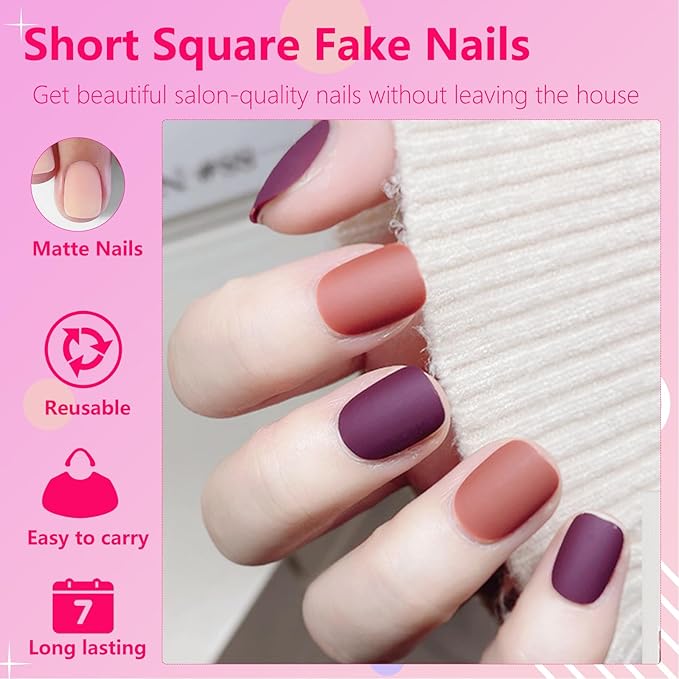 AddFavor 576pcs Short Press on Nails Full Cover Matte Fake Nails Solid Colors Acrylic Artificial False Nail Tips for Women Girls Nail Art Manicure
