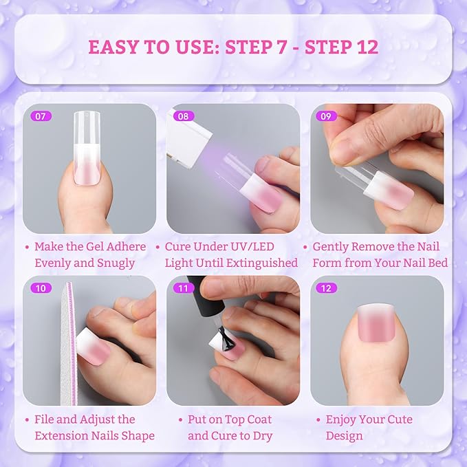 120pcs Long Square Dual Toe Nail Forms Clear Matte Full Cover Toenail Art Mold with Scale for Polygel Extension Beginners DIY Manicure with Dual-ended Brush Nail File Coffin Nails 12 Sizes
