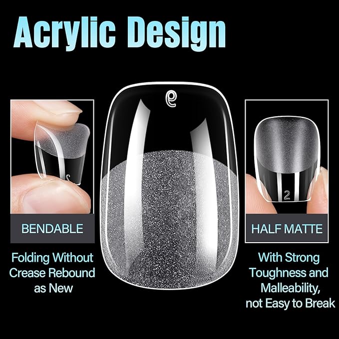 TOMICCA Extra Short Square Nail Tips,15 Sizes 240Pcs Squoval Fake Nails Half Matte Acrylic Gel Nail Tips Full Cover False Nails for Nail Extension Home DIY Salon