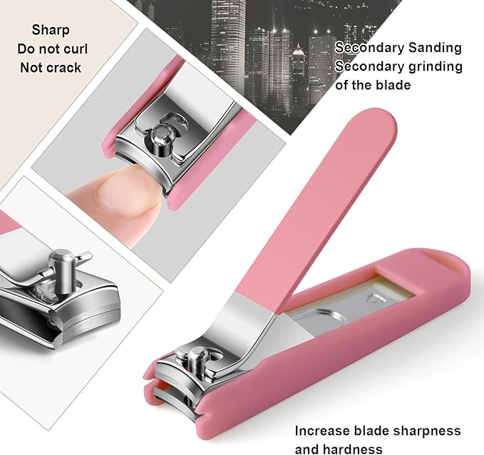 Nail Clippers and Beauty Tool Portable Set Nail Clipper Set Martensitic Stainless Steel Manicure Set 6 in 1 Suitable for Home, Workplace, Outdoor Travel, Gift Giving, Salon (Nail tech Pink)