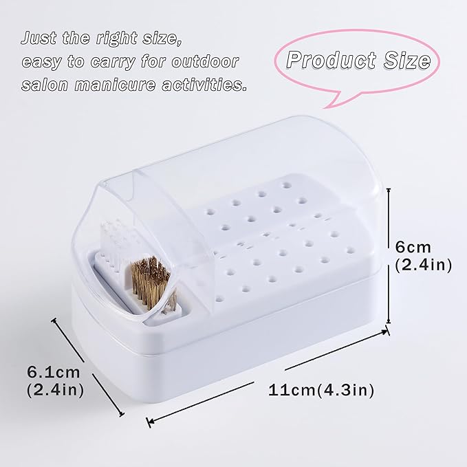 Nail Bit Holder & Nail Drill Bit Cleaner 2 in 1, 30 Holes Nail Drill Holder Organizer Nail Bit Brush Cleaner Drill Bit Holder for Nails Dustproof Stand Displayer Storage Box Tools-White