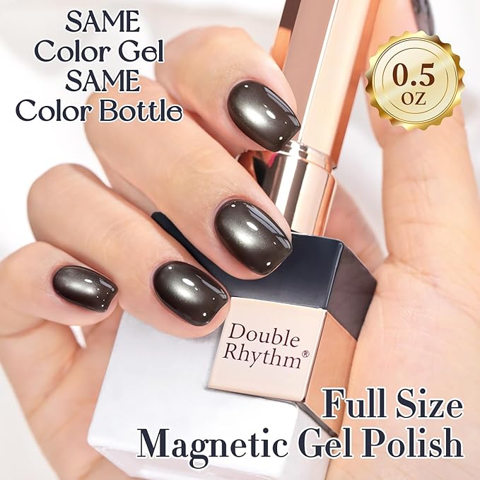 Double Rhythm 15ML Jelly Glass Cat Eye Gel Polish with Magnet Holographic Glitter Shimmer Translucent Sheer Color Salon Soak Off Magnetic Nail at Home (Crystal Black-MC1232)