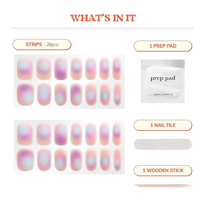 Heyhae Semi Cured Gel Nail Strips | No LED Lamp Needed | Aura, Purple | Easy Apply & Remove, Salon Quality | Includes 28 Strips, 1 Prep Pads, Nail File & Wooden stick - Hey, 2 Cool 4 School