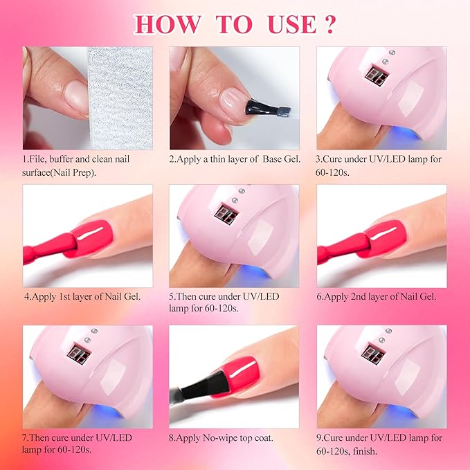 Nail Polish Gel Set, 9 Colorful Natural Gel Nail Polish Kit, Long Lasting Fast Curing, Soak Off UV Gel Nail Set, Women DIY Nail Salon Home Gift 12 PCS/SET