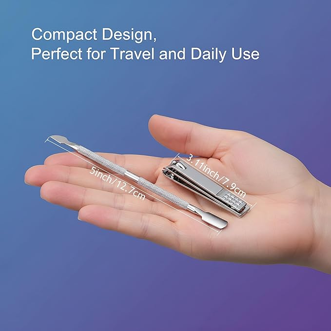 8PCS Stainless Steel Cuticle Nippers & Remover, Nail Clippers Set, Precision Sharp Blades Manicure Pedicure Tools for Home Salon Travel, Complete Nail Care Kit for Women, Blue