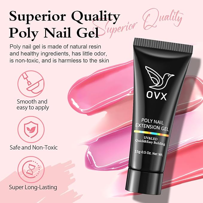 Poly Nail Gel Kit with 10 Colors (15g Each), All-in-One Acrylic Nail Kit with Mini UV Lamp, Slip Solution, Base & Top Coats, Nail Extension Gel Set with Tools, Beginner Friendly Christmas Gift Set