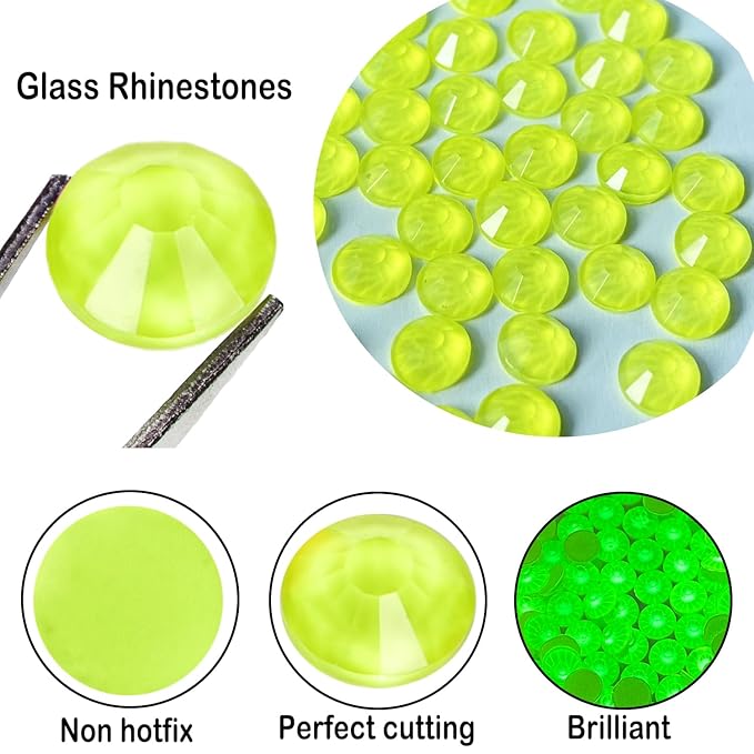 Flatback Glass Rhinestones,Bedazzler Gems 1440pcs Non Hotfix Crystal Rhinestones for Nail Charms Crafts Clothes Tumblers,Yellow Neon,SS20