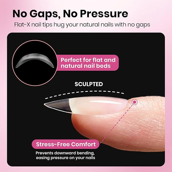Beetles Gel Nail Tips Flat-X - Almond Medium, 320pcs 16 Sizes, Pre-Etched Half Matte Full Cover Soft Acrylic Press on False Nail Extension Tips Easy DIY Salon for Flat & Natural Nail Beds