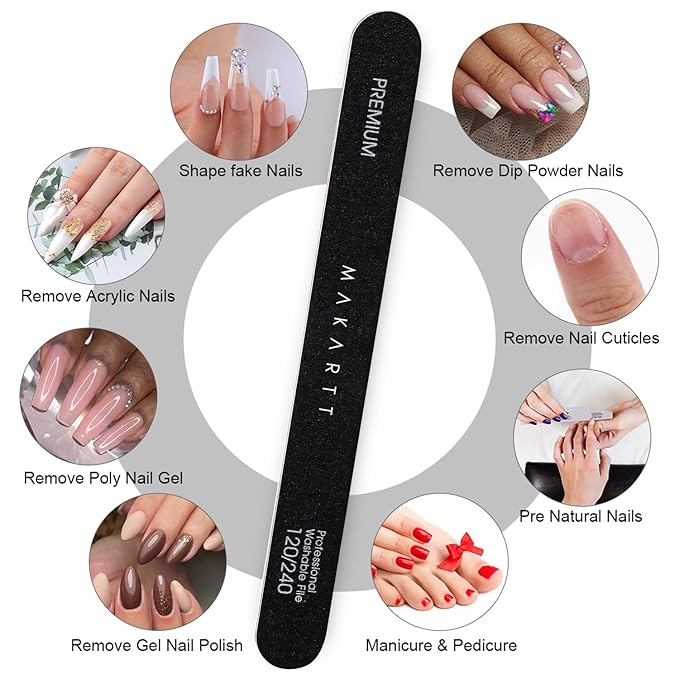 Makartt Nail File, 120/240 Grit Emery Boards for Nails, 10pcs Professional Washable Dual Sides Filer Kit for Medium Filing & Smooth Polishing, Pedicure Manicure Tools for DIY Home Salon Use