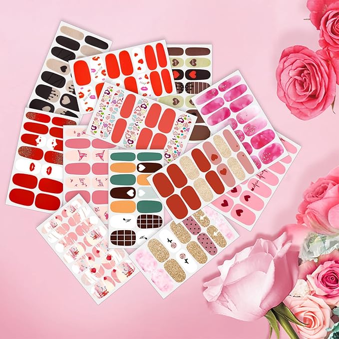DANNEASY 24 Sheets Valentine's Day Nail Wraps for Women Stick On Nail Polish Strips Gel Nail Strips Self Adhesive Nail Polish Stickers Nail Sticker for Nail Art with Nail File, Cuticle Stick