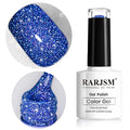 RARJSM Reflective Glitter Gel Polish Royal Blue Sparkle Iridescent Rainbow Shimmer Dark Blue Nail Polish 7.5ml Soak Off Sparkle Flash Disco Diamond Salon DIY Home Manicure
