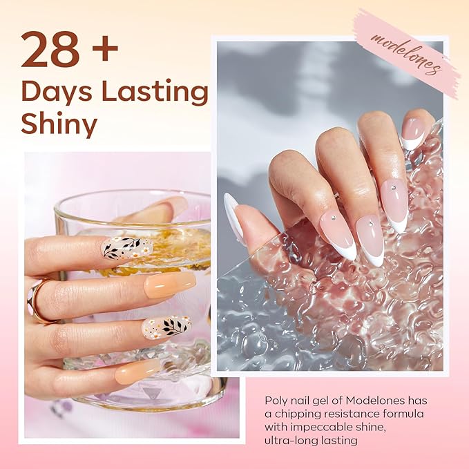 modelones Poly Gel 12 Colors Nude Pink Natural All Seasons Colors Poly Nail Extension Builder Nail Gel Design Professional Salon at Home Holiday Gift for Women