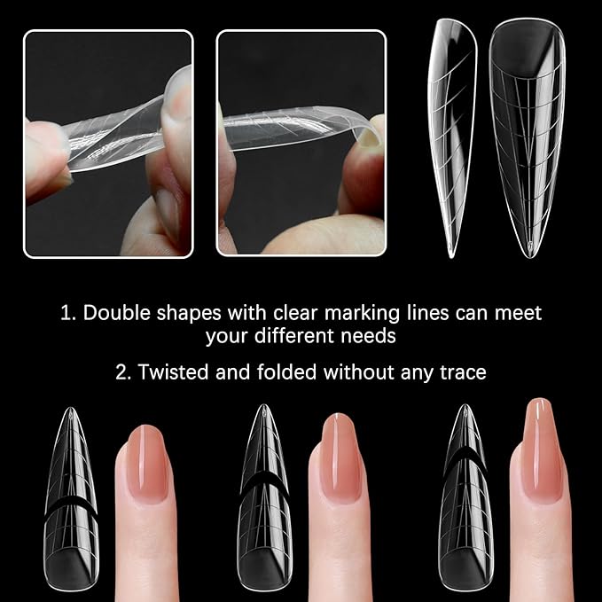 120 Pcs Poly Extension Gel Dual Nail Forms With Scale Builder Coffin Nail for Gel Manicure Art Design Salon DIY at Home (Long Water Drop Dual Forms Set)