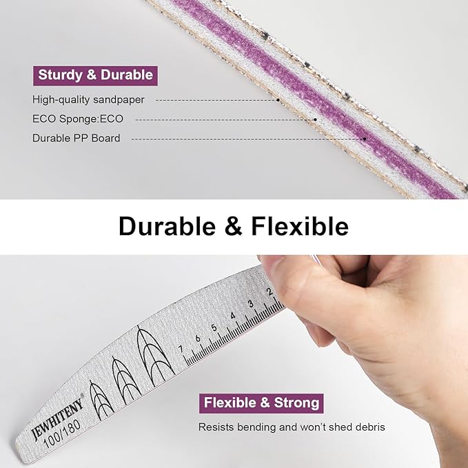 JEWHITENY 9 PCS Nail File Set: 100/180 Grit Emery Boards Dual-Sided Nail File for Natural Nails and Acrylic Nails,Washable and Reusable Multi-Grit Manicure Kit for Beginners & Professionals
