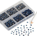 NCB Hotfix Iron on 8000pcs Crystal Rhinestones Round Gem for Crafts Decoration DIY Jewelry Making with a Picking Pen (Mine Blue, 6Sizes SS3-SS12)
