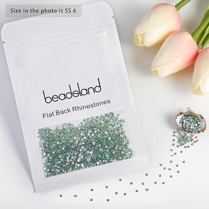 Beadsland 2880pcs Flat Back Crystal Rhinestones Round Gems for Nail Art and Craft Glue Fix,Peridot AB,SS6,1.9-2.1mm