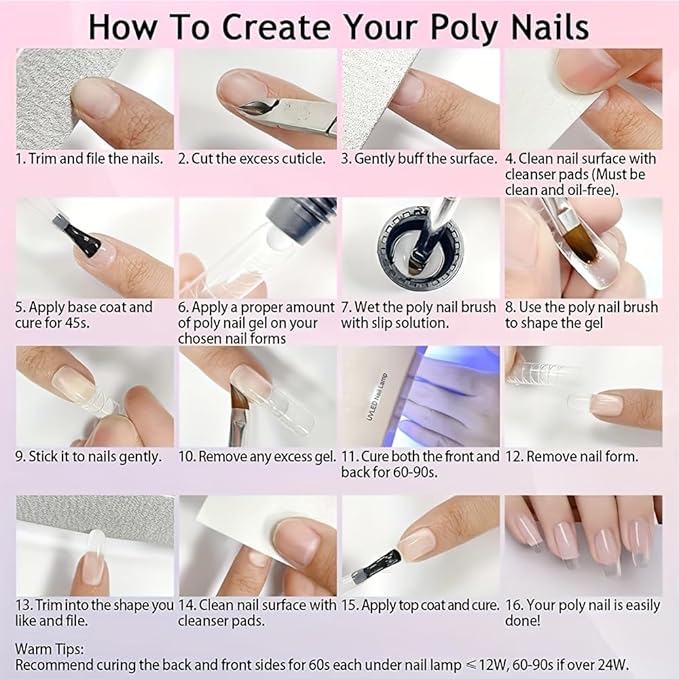 Poly Gel Kit 6 Colors 15ml - Professional Pink Nude Poly Extension Nail Set Soak Off LED/UV Nail Builder Gel for Sculpting, Nail Extensions & Overlays Create Stylish Manicure