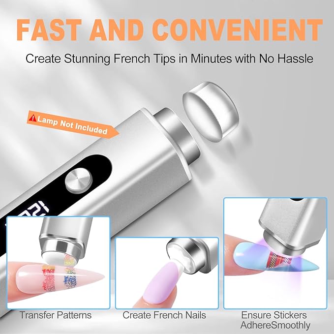 NXJ INFILILA French Tip Nail Stamp, 8 PCS Silicone Nail Art Stamper Kit Suitable for Handheld UV Light for Gel Nails DIY Together with Gel Nail Polish Art Tips Printing Tool Kit
