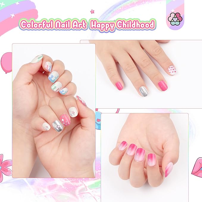 Saviland Kids Press on Nails - 168Pcs 7 Days Matching Press on Nails for Kids Full Cover Short False Nails Pre-glued Stickers for Colors & Patterns Nail Art Christmas Gifts for 8-12 Year Old Girls