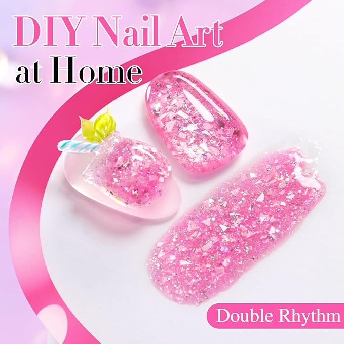 Double Rhythm 0.5Oz Glitter Gel Polish Same Color Same Bollte Shimmer Reflective Color for Nail Art Salon DIY Soak Off 15ml Nail Lamp Gel Polish at Home (Shell Pink-B1204)