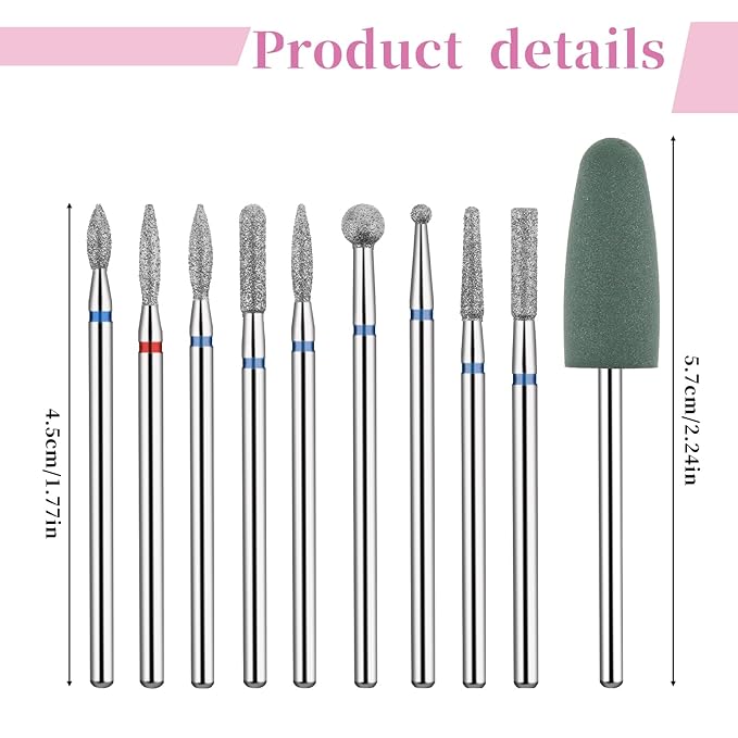 10 PCS Nail Drill Bits Set, Russian Manicure Drill Bits, Cuticle Remover Nail Products for Manicure Pedicure for Home and NailSalon