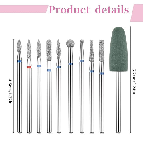 10 PCS Nail Drill Bits Set, Russian Manicure Drill Bits, Cuticle Remover Nail Products for Manicure Pedicure for Home and NailSalon