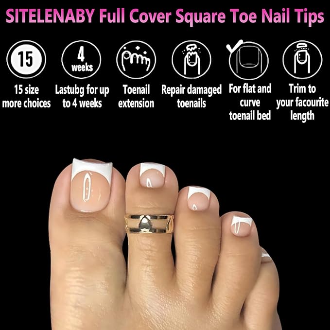 Square Toe nail Tips,SITELENABY Soft Gel False Toenails Extension Kit, Square False Soft Gel Full Cover Toe Nail Tips 15 Sizes,180pcs Pre-shape Acrylic Big Toenails Tips For Nail Extension Home DIY