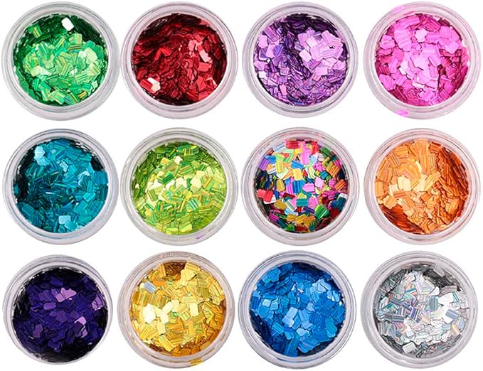 12 Colors 3D Nail Laser Square Sequins Holographic Manicure Charms Glitter Nail Art Paillettes Sparkle Decoration for Women Girls