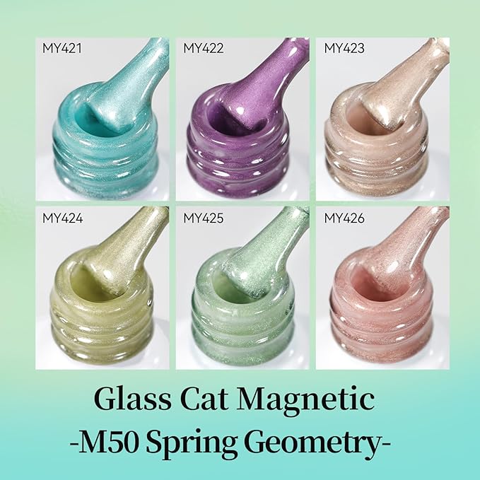 Born Pretty Spring Summer Cat Magnetic Eye Gel Nail Polish Set,6 Colors Shimmer Glitter Pink Green Purple Crystal Glass Magnetic Gel Polish, U V Gels for Nail Art Manicure DIY at Home 7ML