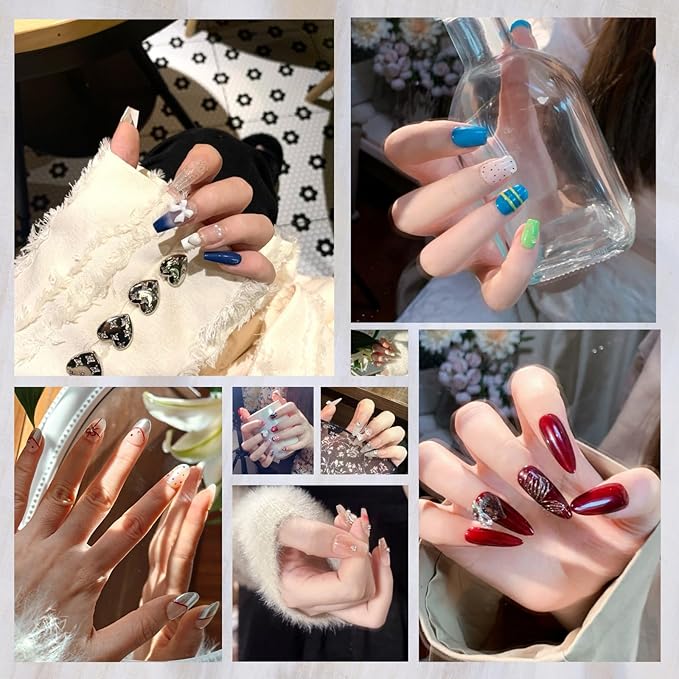 Press on Nails, Short round Fake Nails Gradient blue-green False Nails Large Green Press on Nails for Women Girls Nail Art Decoration - Lagre