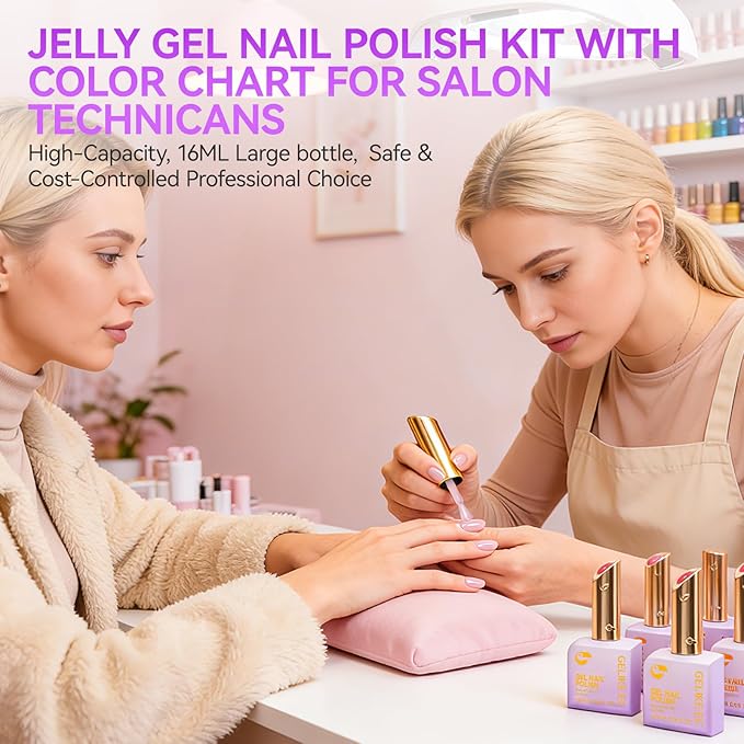 gelike ec Professional Jelly Gel Polish: 12 Nail Colors Set for Salon Technicians with 16ml Big Bottle & Color chart - HEMA & TPO Free Safe Formula Easy to use On Natural or Acrylic Nails