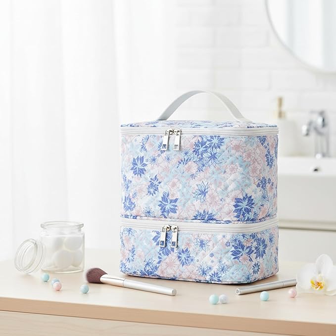 hibear Nail Supplies Organizer Nail Polish Storage Holds 30 BottlesNail Polish Storage Holds 30 Bottles Nail Kit Case Makeup Bag Vanity Case for Women (BLUE FLORAL)