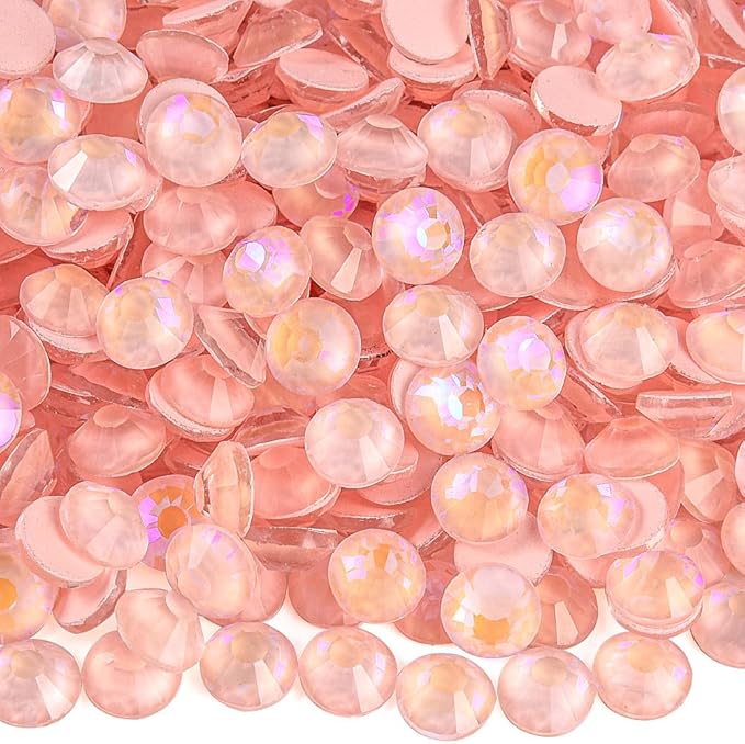 Blinginbox Flatback Rhinestones Round Gems, 1440pcs Luminous Series Glass Stones Neon Gems Non Hotfix Crystal Rhinestones for Nail Charms Crafts Clothes Tumblers,Peach AB Luminous,SS10.