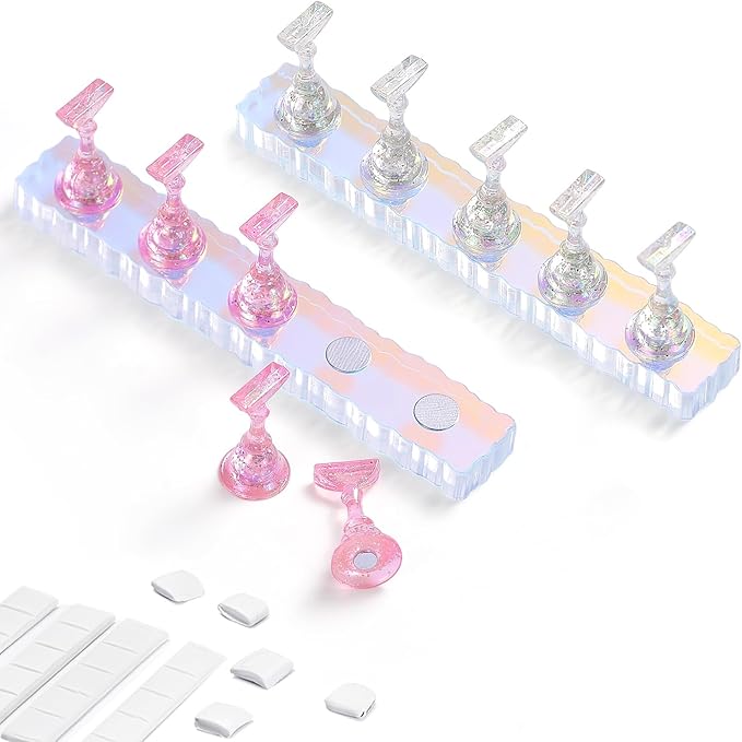 Etercycle 2 Set Nail Holder for Display Painting Nails - Aurora Acrylic Magnetic Practice Nail Stand Set - Fake Nail Holder for Press On Nails with Reusable Adhesive Putty (Aurora Pink)