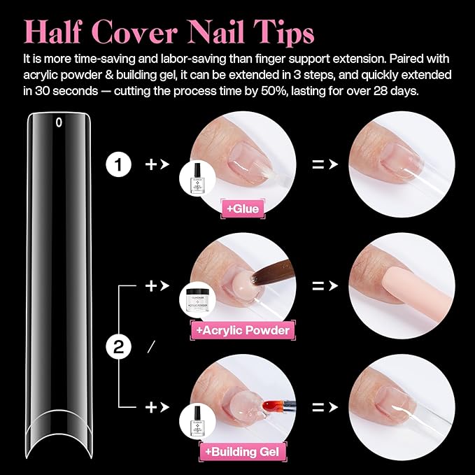 No C Curve Nails: Non-C Curved Nail Tips Straight Tapered Square Extra Long Professional Half Cover Fake Nail for Acrylic Salons Home DIY