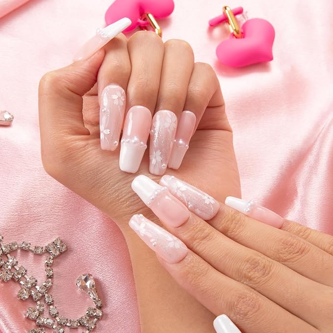 LOVFUL Press on Nails Soft Memory | Handmade with Full Covered Crystals | Reusable Fake Nails | Coffin Classic Regular 1.3 in | H276-L