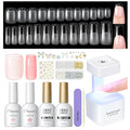 PEACECOLOR Square Gel Nail Kit, 240pc Short Medium False Nail Tips for Extension 2 Colors Jelly Gel Polish with U V Light Nail Glue Nails Art Stickers Rhinestones Easy DIY for Women Home Salon DIY