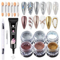 Chrome Nail Powder and 3D Nail Gel Kit, Metallic Mirror Glitter Effect Chrome Powder For Nail Art, Holographic Aurora Iridescent Dip Dust Pigment and 10g Sculpting Gel Set for Nail Decor DIY