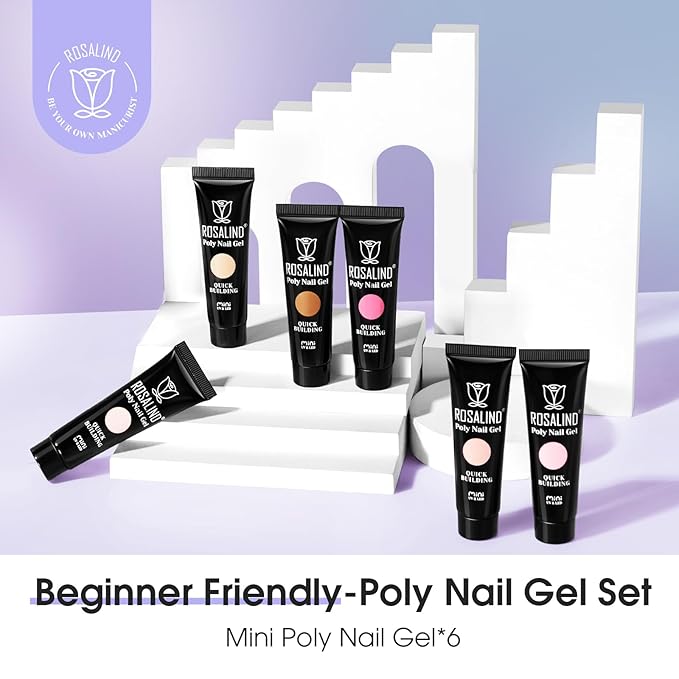 ROSALIND 6 PCS Poly Nail Gel, 0.34 oz/10 ml Soft Pink Poly Extension Gel, Quick Nail Extension, Builder Nail Enhancement for Beginner & Professional Salon Home Diy Design