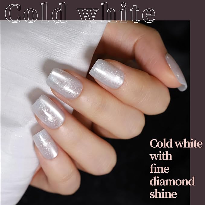 FANDAMEI Cat Eye Press On Nails, 6 Colors Press On Nails Short Square, Natural Fake Nails Fine Diamond Shine, Glossy Ombre, Cat Eye Nails for Women with Salon Quality, Press on Nails Kit