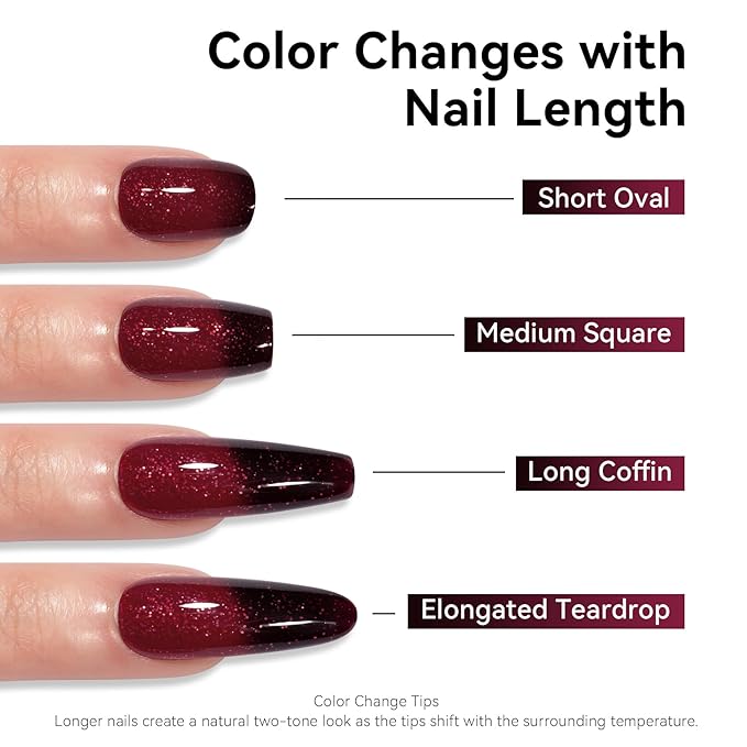 MAYCHAO 15ML Color Changing Gel Nail Polish 1Pc Burgundy Red Shimmer Mood Temperature Change Halloween Gel Polish Soak Off Ombre Thermal UV Nail Polish Nail Art Manicure DIY at Home, 0.5 OZ