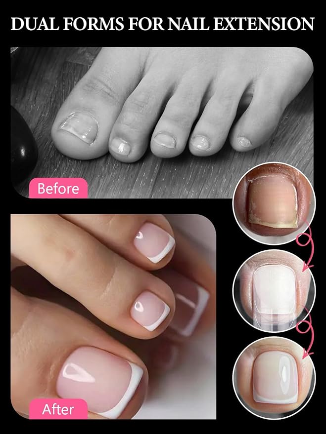 EBANKU Poly Gel Toenail Kit, Toe Dual Nail Forms Reusable Poly Gel Nail Kit for Toe Nail Extension Gel Press on Toe Nail Tips Poly Gel Toenail Forms for Women Pedicure Tools, 120PCS, 12 Sizes