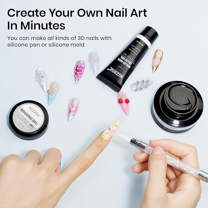 MIZHSE 30g Solid Builder Gel for Nails and Solid Nail Glue Gel, Clear Non-sticky Hard 3D Sculpting Glue for Press on Nails Manicure DIY at Home Salon