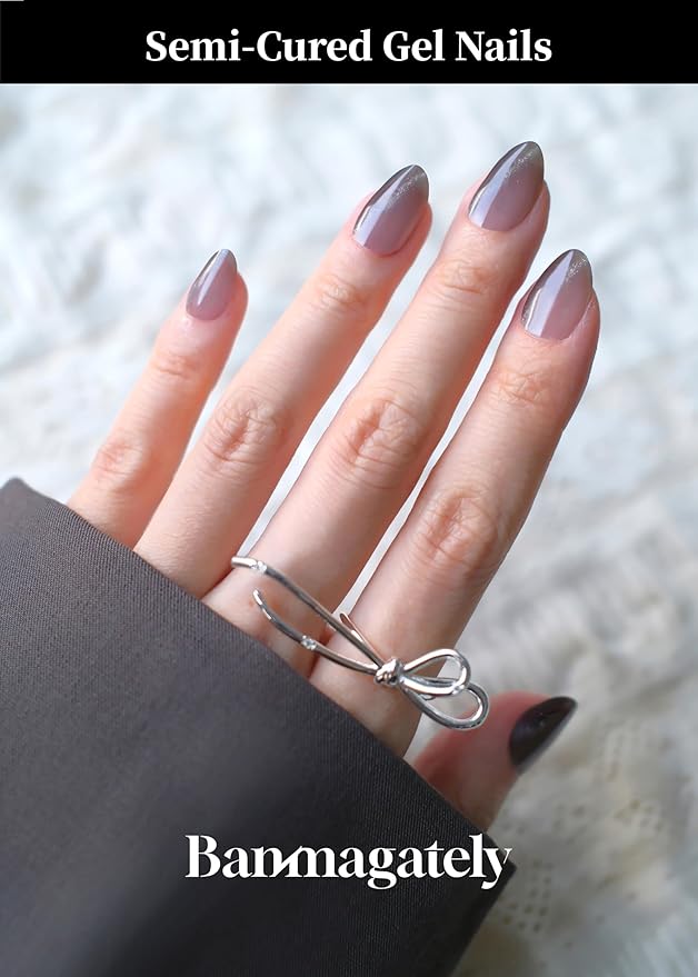 Semi Cured Gel Nail Strips, 20Pcs Long Lasting Salon Quality Wraps, Easy Apply & Remove Gel Nail Stickers with UV Light (Cosmic Silver Black)