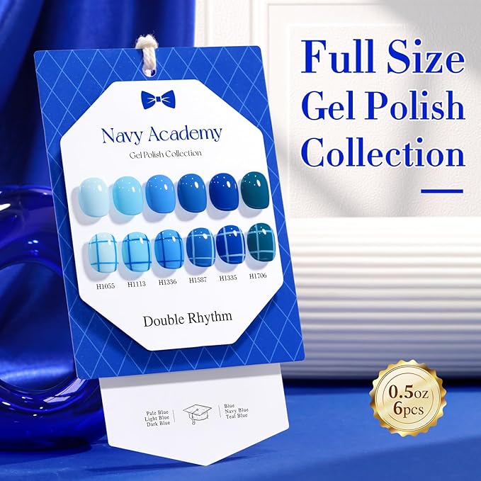 Double Rhythm 6 Pcs Hema Free Gel Polish Set 0.50 OZ Same Color Same Bottle Soak Off Neutral Natural Milky Gel Polish Kit Nail Art Manicure Salon DIY at Home (Pastel Blue Navy-H6-7)