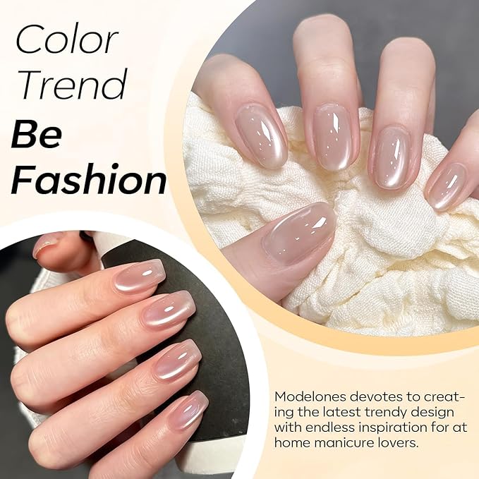 modelones Silk Cat Eye Gel Nail Polish,Pearl Nude Gel Polish Glitter Glass Polish with Magnet Soak Off Led Shimmer Shell Valentin 15 ML