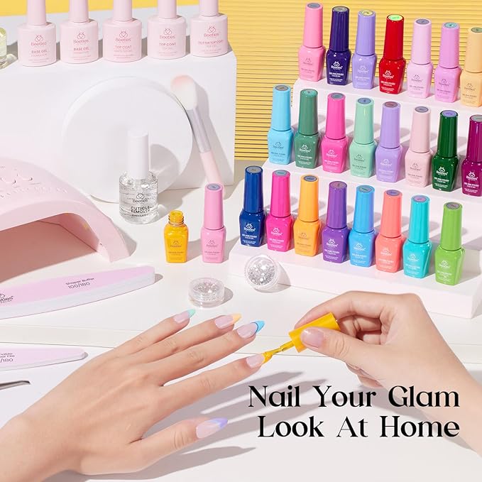 Beetles Gel Nail Polish Kit with U V Light - 45 Colors Valentines Gel Polish Set 75 Pcs One Color One Bottle Emotional Journey Kit with Top Base Coat Beauty Must Have Salon Gifts for Women Teen Girls
