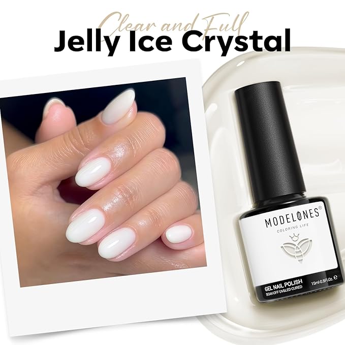 modelones White Gel Nail Polish Beige Cream Milky Jelly Translucent Gel Polish Neutral Sheer Nails Soak Off LED Nail Lamp Manicure Salon Gift 15 ML