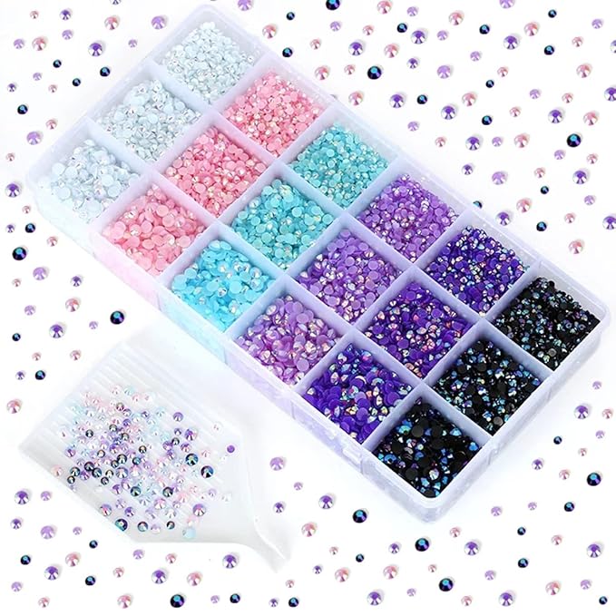 22380pcs Resin Rhinestones Set 3/4/6mm Flatback Stones Glitter Crystal Bulk for Garment Nail Art Decorations Resin Flatback Rhinestones Kit for Nail Crafts Tumbler Round Shape(FF)
