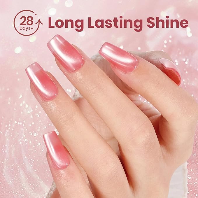 Beetles Rosy Shimmer Pink Cat Eye Gel Nail Polish - 15ML Glass Pink Glitter Cat Eye Spring Gel Polish Magnetic Shimmer Effect Soak Off UV Nail Art Design Salon DIY Manicure Gift for Women